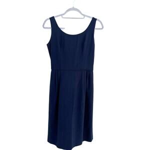 Armani Collezioni Gray‎ Blue Sheath Wool Dress, Front Pleats, Sleeveless, Sz 6
